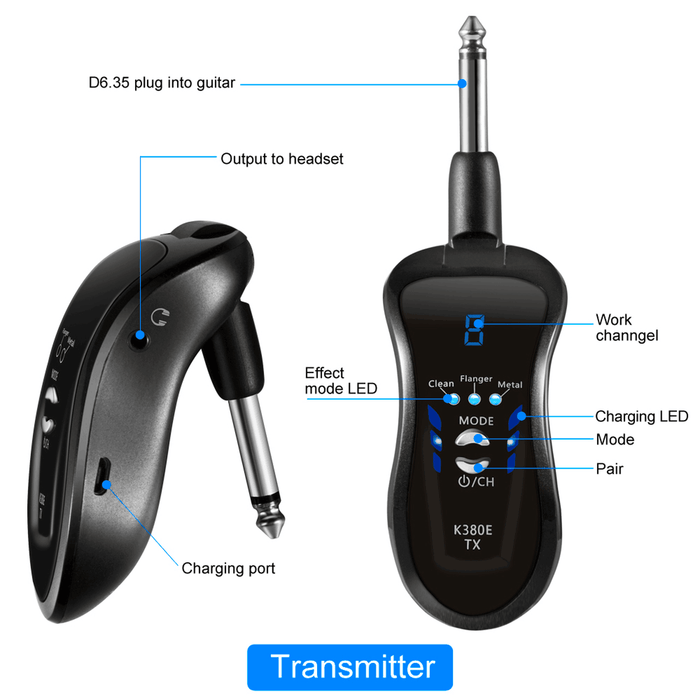 🎸GitaFish Wireless Guitar System comes with Bluetooth and three sound effects-Digital Guitar Transmitter Receiver K380E🎸
